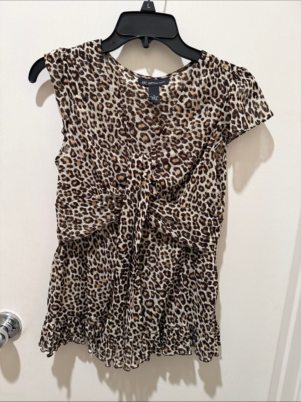 INC International Concepts Leopard Print Tie-Front Blouse in Brown and Cream